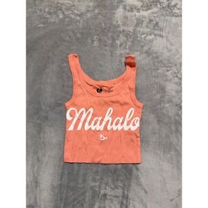 Honolua Wahine Tank Top Womens XS Orange Mahalo Graphic Crop Surf Beach